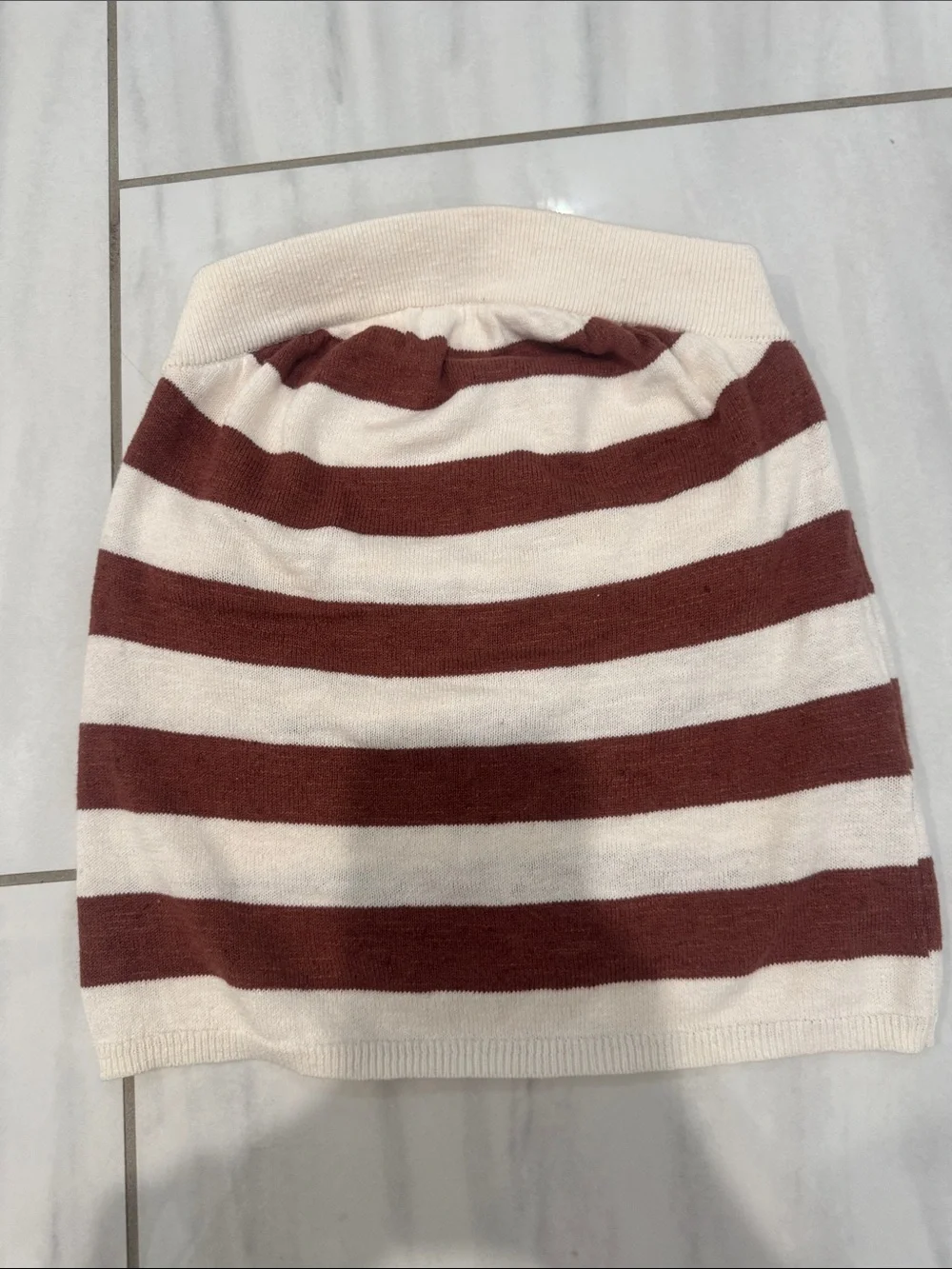 Free People Cream & Brown Striped Knit Tube Top and Shorts Set